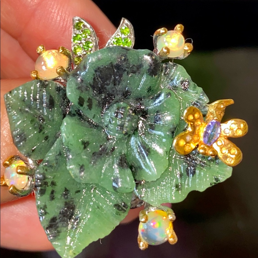 Luxurious Genuine Ruby Zoisite Ring With Gems - image 6